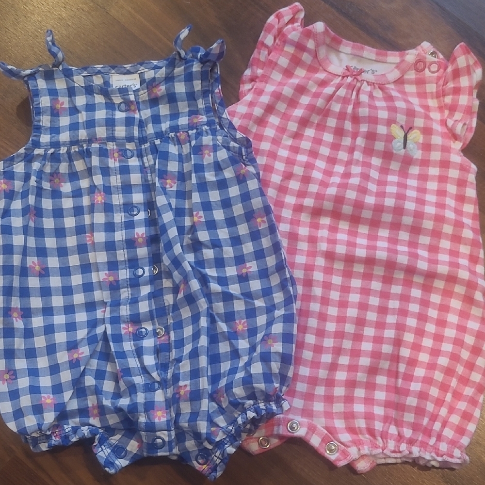 Carter's Blue and White Checkered Baby Romper Set Size 3 Months